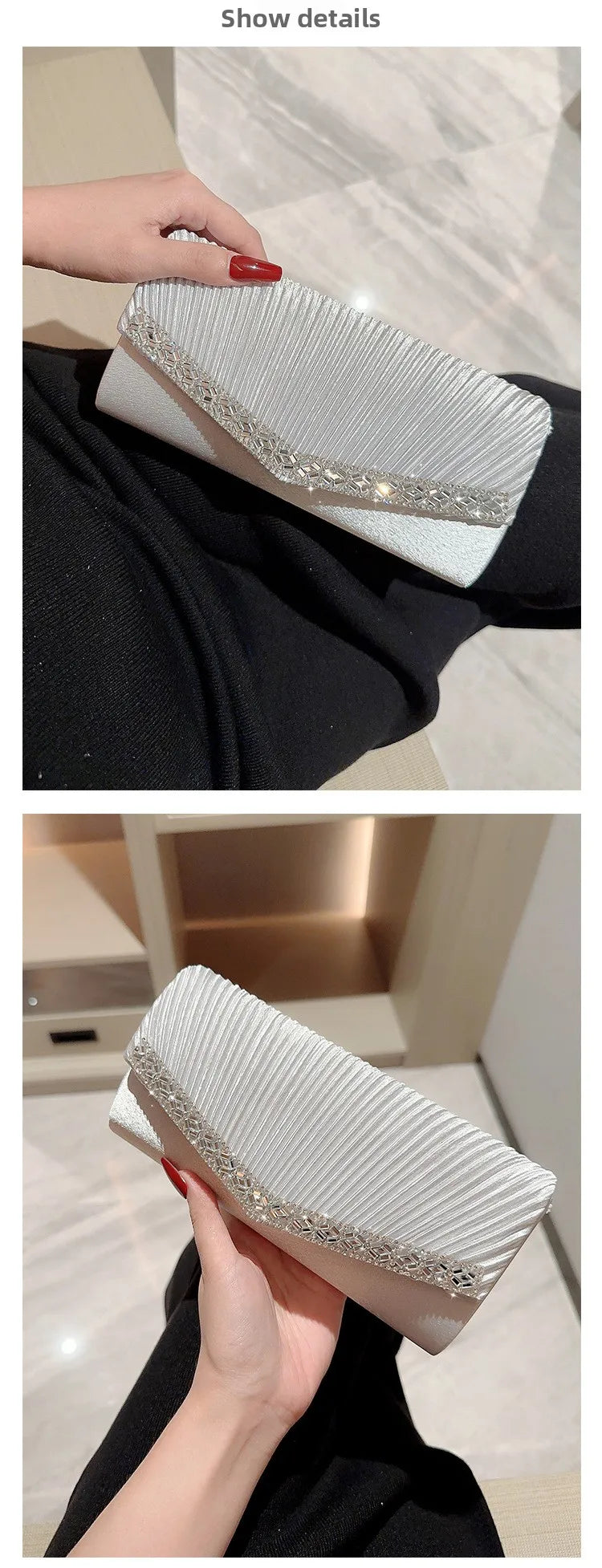 Women Evening Clutch Bags Elegant Luxury Female Silver/Black/White Clutch Wedding Purse Party Handbag Ladies Chain Shoulder Bags