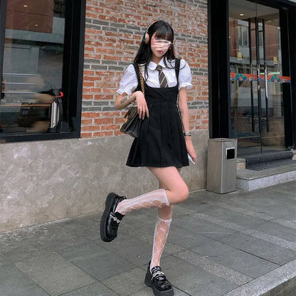 2025 korea japan style female summer fashion style jk uniform halter pleated skirt bubble short sleeve shirt two piece sets g823