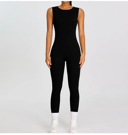 Summer Women Sleeveless Back Hollow Jumpsuit Fitness Sport Bodysuit Yoga Clothing Female Breathable Gym Overalls Workout Clothes