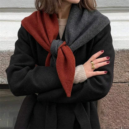 Women Sided Color Knitted Triangle Scarf Fashion Wool Turban Shawl Light Neck Wrap Multi-purpose for Daily and Travel Outfits
