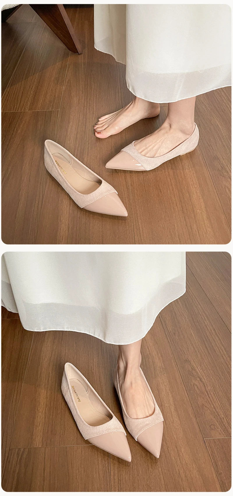 Women French Pointed Toe Flat Shoes Summer Fairy Style Patchwork Casual Shoes Elegant Shallow Footwear Matching Dresses Daily