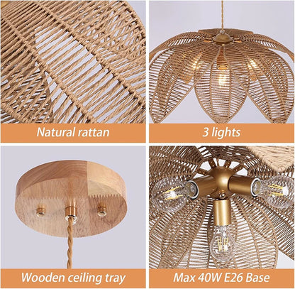 Nordic American Retro Rattan Chandelier Home Decor Living Dining Room Pendant Lights Bedroom B&B Restaurant Hanging Lamp Fixture