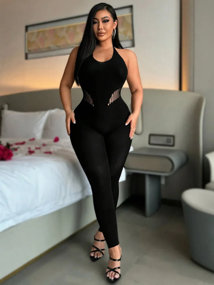 Women's Sexy Jumpsuit Backless Solid Color Sleeveless Solid Color Plus-Szie Jumpsuit