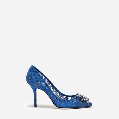 Mesh lace high-heeled shallow mouth shoes 2026 new pointed crystal buckle slim heel fashionable banquet women's single shoes