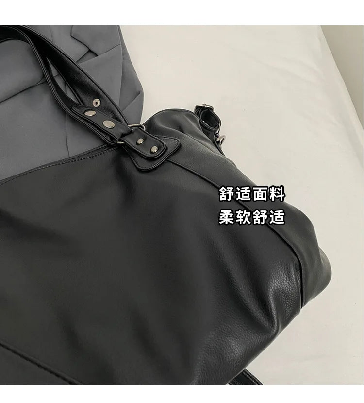 Ladies Large Capacity Brand Handbag Pu Leather Women's Retro Tote Bag Korean Fashion Shoulder Bag Winter White Zipper Handbag