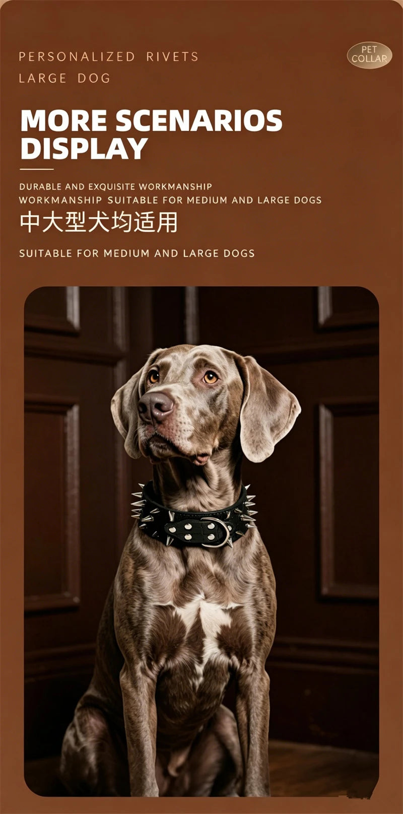 5CM Wide Spiked Studded Dog Collar Anti-Bite PU Leather Pet Collar for Large Dogs Pitbull Mastiff Pet Supplies Accessories
