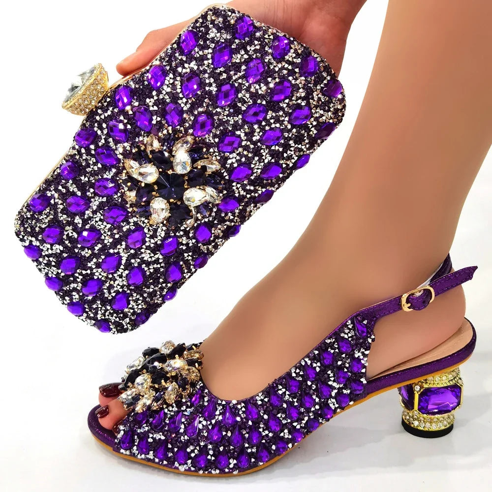 Ladies Italian Leather Shoe and Bag Set Blue Color Italian Shoe with Matching Bag Set 2022 Nigerian Shoes and Bag Set for Party