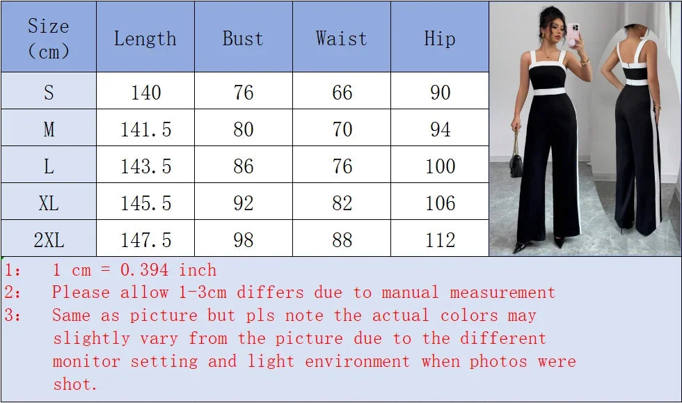 Women's Casual Black Jumpsuit White Contrast Trim Square Neck Great for City Nights Social Gatherings Fashionable Wear