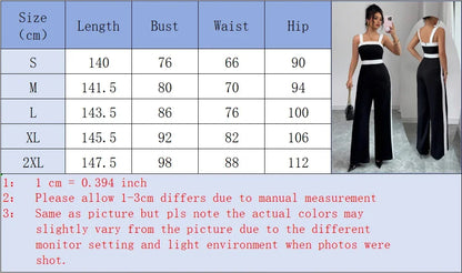 Women's Casual Black Jumpsuit White Contrast Trim Square Neck Great for City Nights Social Gatherings Fashionable Wear
