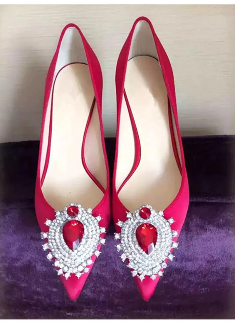 Luxury Diamond Crystal Satin Women Pumps Elegant Pointed toe Stiletto High heels Spring Autumn Fashion Wedding Banquet Shoes