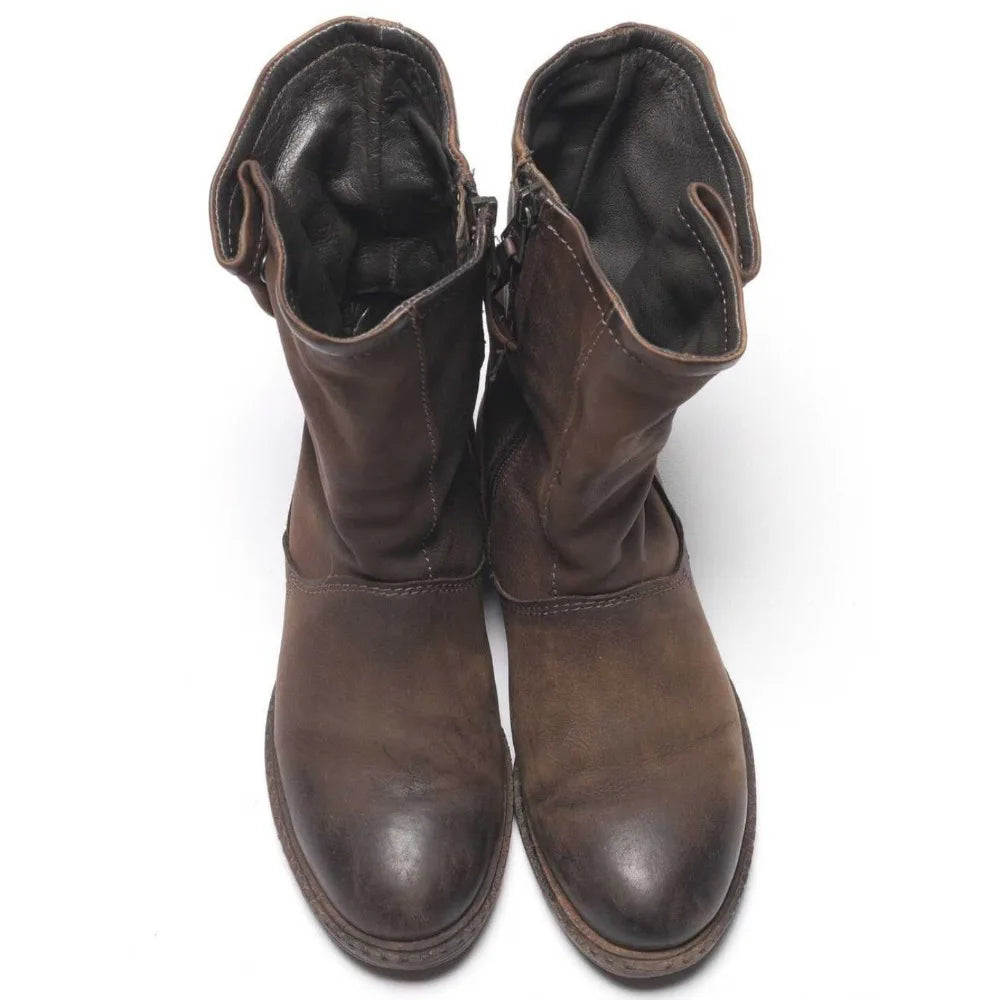 Fashion Men's Genuine Leather Motorcycle Boots Buckle Strap Top Quality Retro Mid-calf Western Slouch Boots Dress Shoes