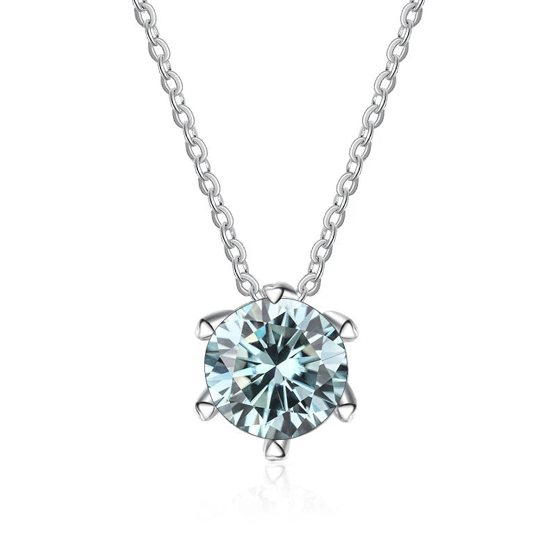 JoyceJelly 1CT VVS D Moissanite Necklace For Women Six Prong Simulated Diamond Pendant 925 Sterling Silver Wedding Fine Jewelry