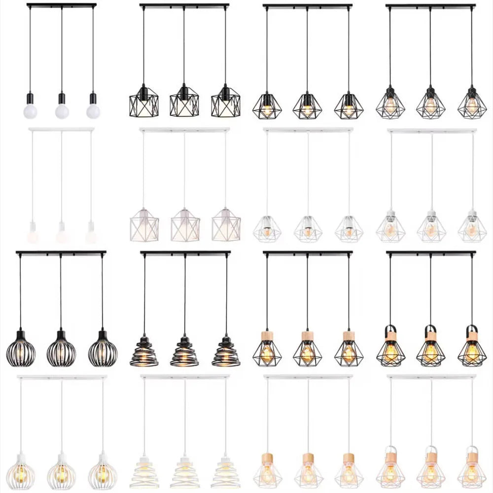 3 Heads Vintage Pendant Lights Wood Hanging Lamp Chandelier Industrial for Loft Dinning Living Room Kitchen Lighting Fixture LED