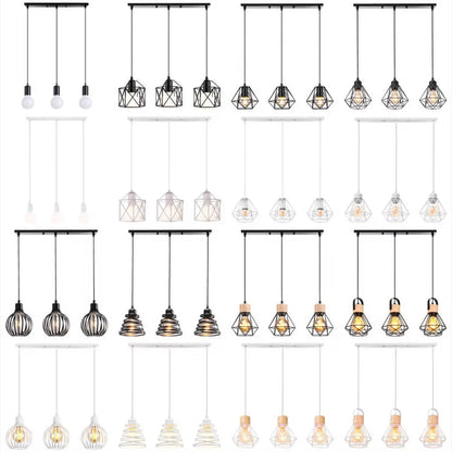 3 Heads Vintage Pendant Lights Wood Hanging Lamp Chandelier Industrial for Loft Dinning Living Room Kitchen Lighting Fixture LED