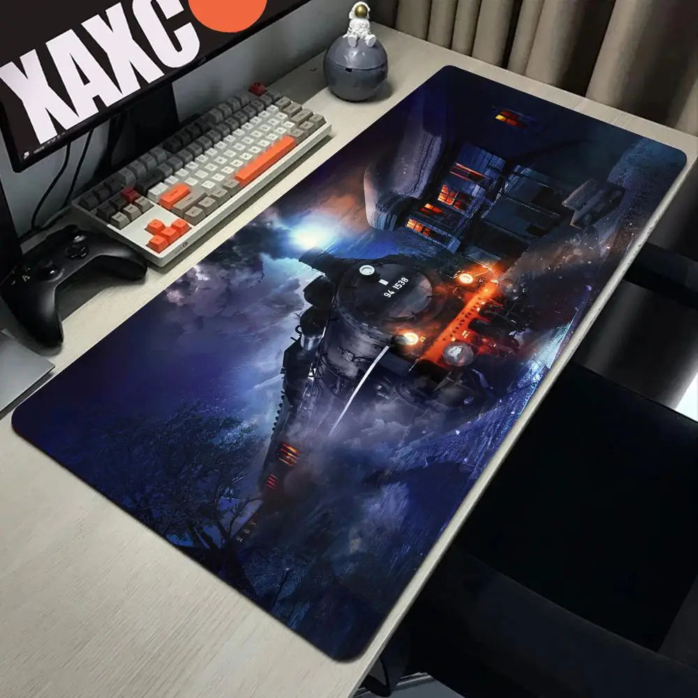 Retro Train Mouse Pad Large Gaming Mousepad PC Gamer Computer Office Mouse Mat Silicone Keyboard Mat Desk Pad Laptop Mausepad