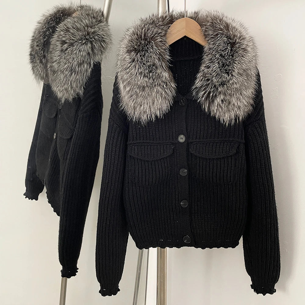 OFTBUY 2025 New Autumn Winter Women Real Fox Fur Caedigan Natural Fox Fur Hooded Jacket Decoration Lady's Sweater Coat