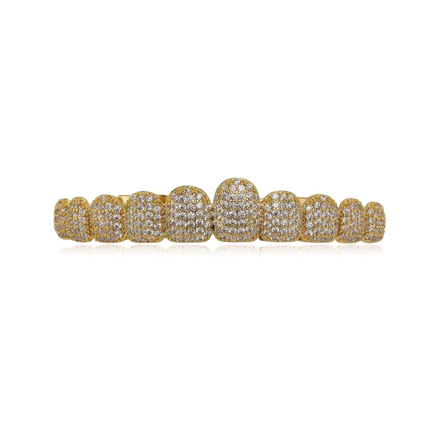 TOPGRILLZ Iced Out 10 Top &10 Bottom 5A CZ Stones Teeth Grillz Punk Rapper 14K Gold Plated Zircon Tooth Caps For Mouth Jewelry