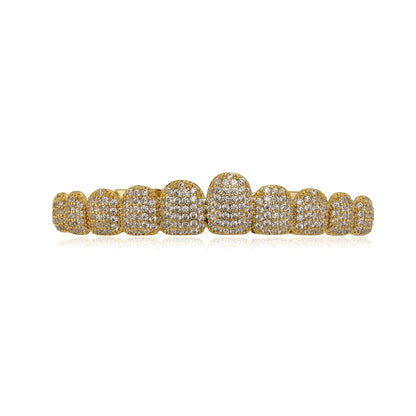 TOPGRILLZ Iced Out 10 Top &10 Bottom 5A CZ Stones Teeth Grillz Punk Rapper 14K Gold Plated Zircon Tooth Caps For Mouth Jewelry