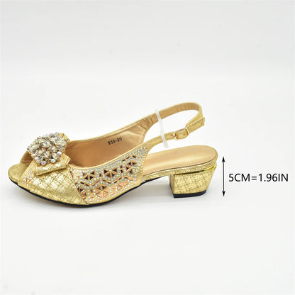 Latest Gold Shoe and Bag Set Women Italian Decorated with Rhinestone African Women Wedding Shoes Bride Plus Size Women Pumps 43