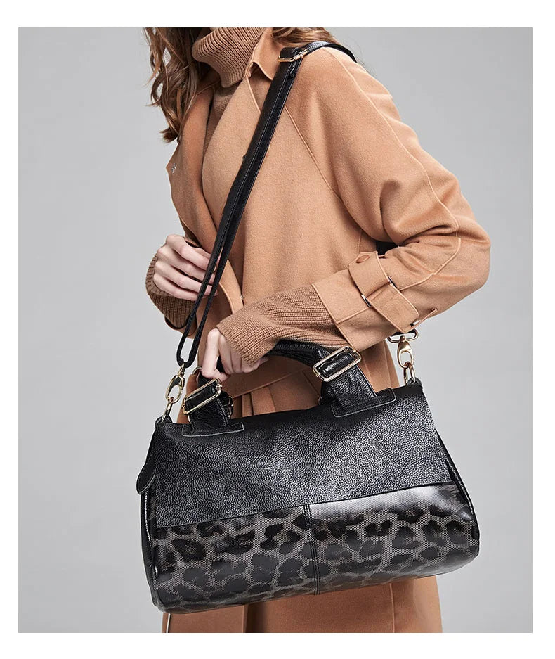 Aidrani Genuine leather handbag 2025 women's fashion bag premium leopard print luxury brand top cowhide bag