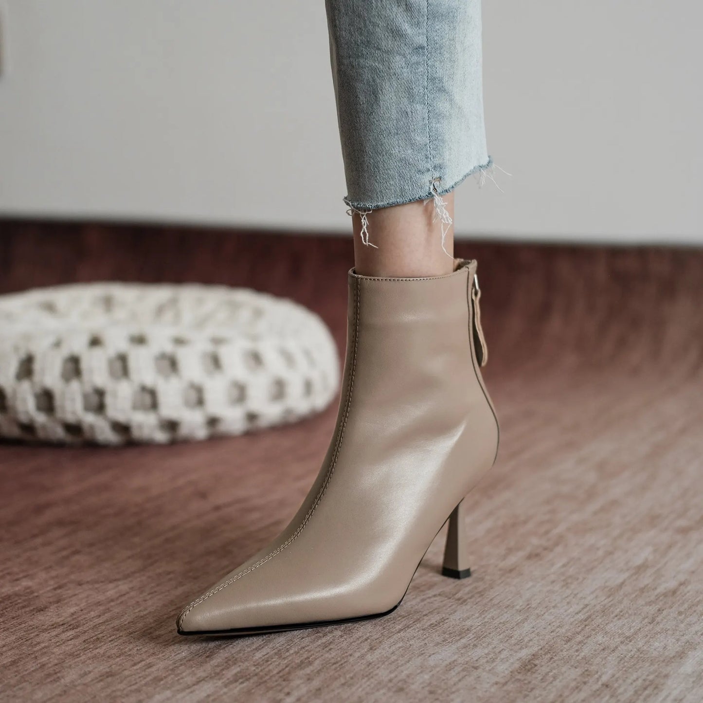 Krazing Pot Big Size 42 Cow Leather Pointed Toe High Heels Chic Design Concise Winter Spring Shoe Dress Warm Wedding Ankle Boots
