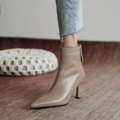 Krazing Pot Big Size 42 Cow Leather Pointed Toe High Heels Chic Design Concise Winter Spring Shoe Dress Warm Wedding Ankle Boots