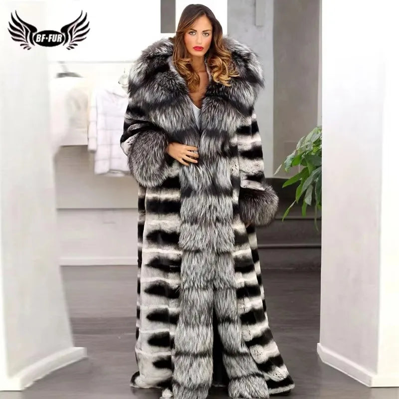 Women Rabbit Fur Jackets Real Rex Rabbit Fur Coat Women's Long Coat High Quality Winter Warm Natural Fur Party Jackets