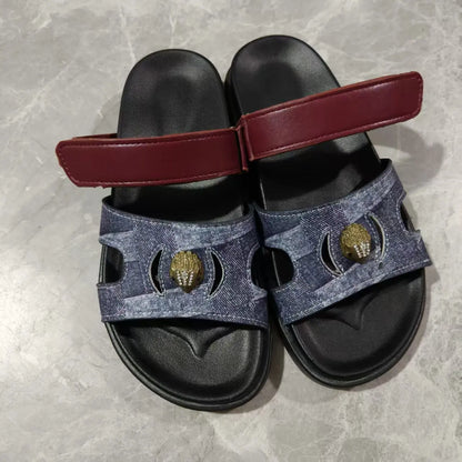 2026 New Fashion Color Matching Design Thick-soled Beach Slippers Women's Summer Trendy Style Metal Decorated Open-Toe Slippers