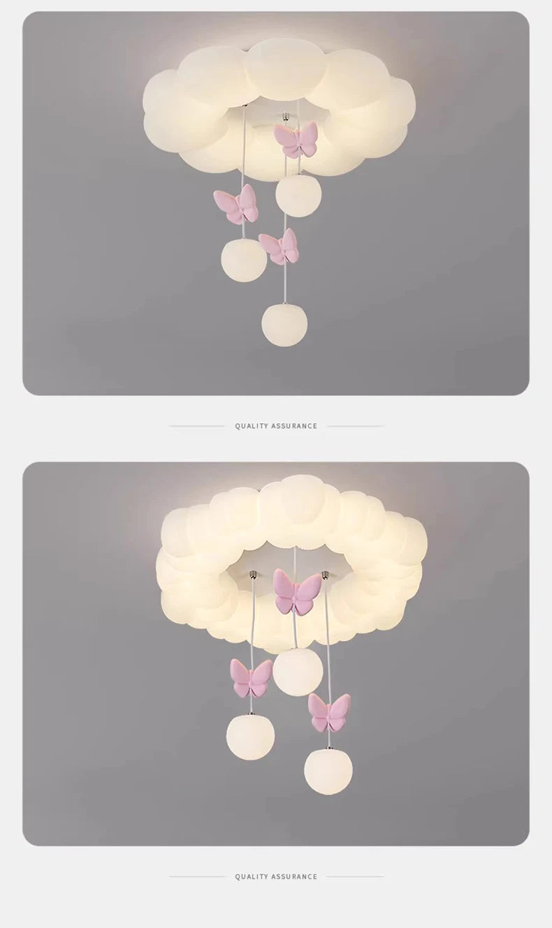 Children's Room Princess Room Cloud Ceiling Lights Pink Bow Bubble Ball Lamp LED Cream Style Romantic Girl Bedroom Ceiling Lamps