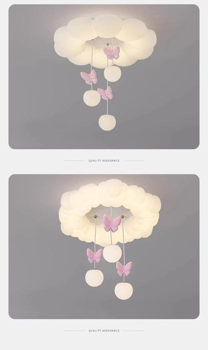Children's Room Princess Room Cloud Ceiling Lights Pink Bow Bubble Ball Lamp LED Cream Style Romantic Girl Bedroom Ceiling Lamps