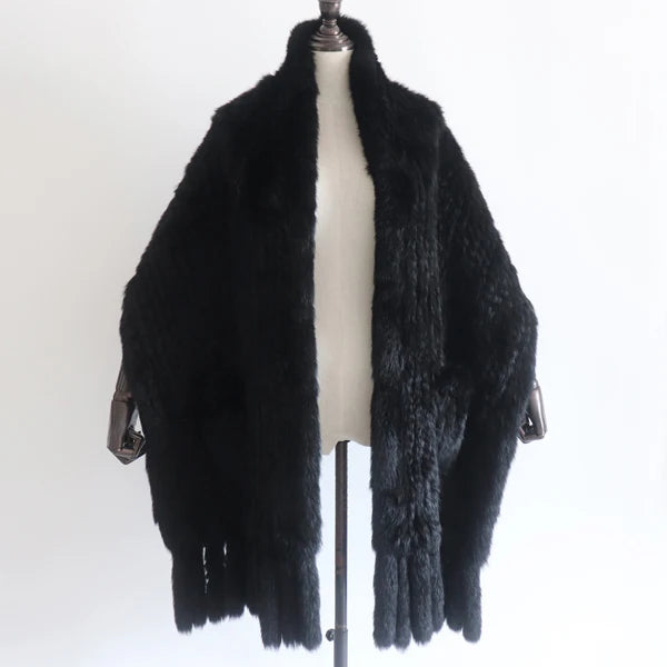 Winter Women Fashion Real Rabbit Fur Shawl 100% Natural Quality Rabbit Fur Scarf Female Hand Knitted Rabbit Fur Poncho Scarves