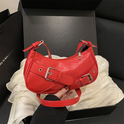 Y2K VintagePULeather WomenShoulderBag Small Crossbody Bag for Women Fashion Ladies Underarm Bag Clutch Purse Female Handbag
