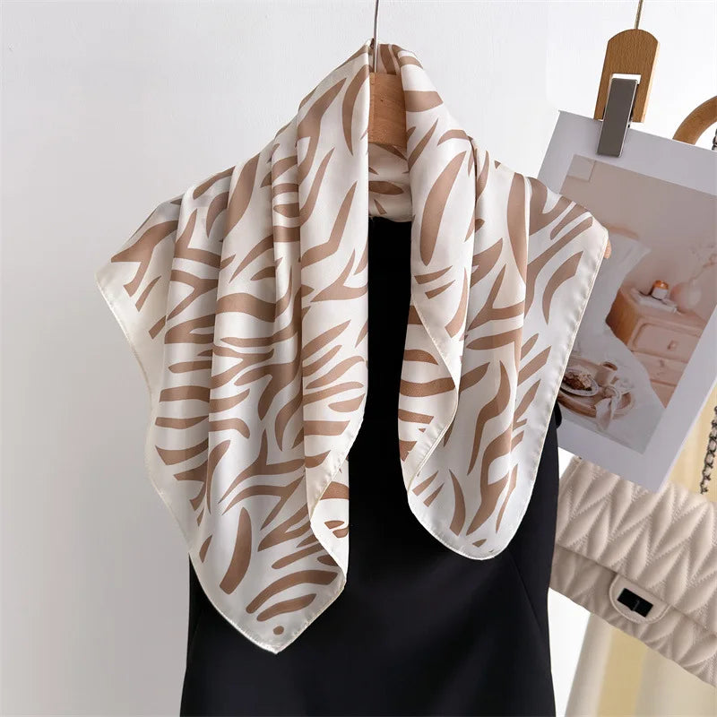 70*70cm Zebra Stripes Print Head Scarf for Women Silk Square Scarves Foulard Bandana Fashion Decorate Hijab Female Neckerchief