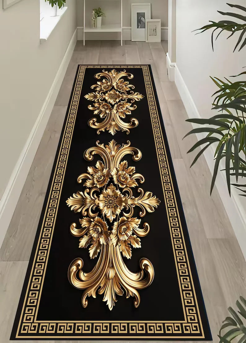 Luxury Golden Pattern Carpet Bedroom Room Bed Blanket Runner Rug Shoes Room Living Room Bedroom Kitchen Rugs Washable Carpet Mat