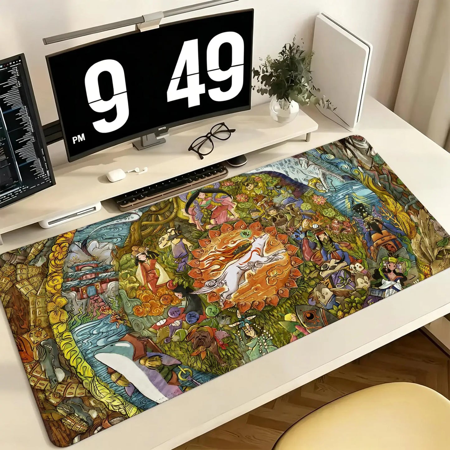 Pro E-Sports XXL Gaming Mousepad Extra Large Non-Slip Stitched Edge Keyboard Laptop Desk Mat For PC Gamer Cartoon Okami