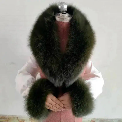 Winter Real Fox Fur Collar Cuffs Set Neck Warmer Fur Scarves Shawls Natural Fox Fur Collar Scarf Women Men Coat Warm Accessories
