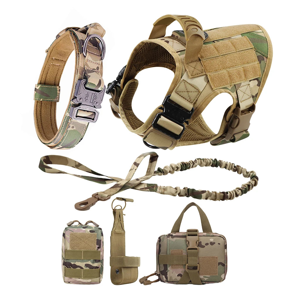 Dog Harness for Large Dogs Leash Collar Molle Pouch Military Harnesses French Bulldog Pet Tactical Training Vest Dog Accessories