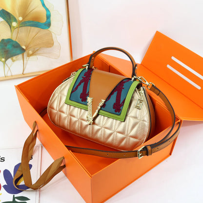 Luxury Women's Bag with V Ladies Leather Handbag Female Shoulder Bag Diamonds Crossbody Luxury Handbags Women Embroidery Bags