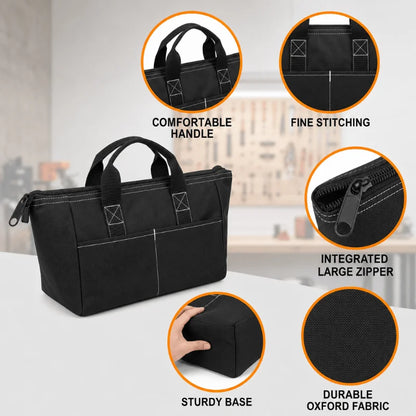 Professional Easy Access Tool Bag With Widened Opening Wear Resistant Oxford Cloth Portable Work Storage Bag For Electricians Carpenters DIY Enthusiasts Handyman Tool Carrier