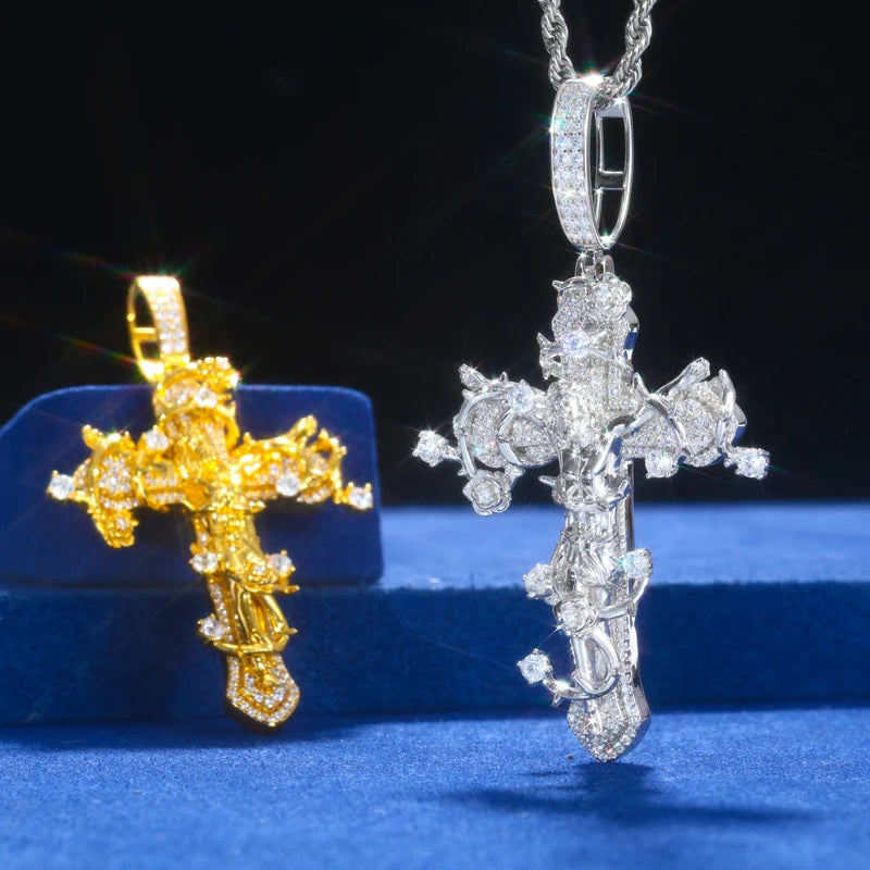 Original Design Iced Out Cross Necklace 925 Sterling Silver Moissanite Thorns Jesus Pendant 2025 Hip Hop Jewelry For Man Women
