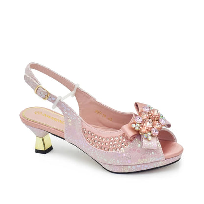 New Arrival Nigerian Women Heel Party Shoes and Bag Set Champagne Colour Rhinestone Handbag Italian Design Wedding