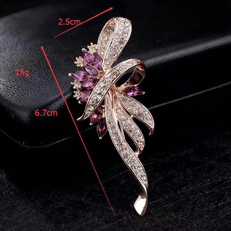 Elegant Crystal Bauhinia Brooches for Women Fashion Rhinestone Bouquet  Brooch Wedding Jewelry Clothing Coat Lapel Pins