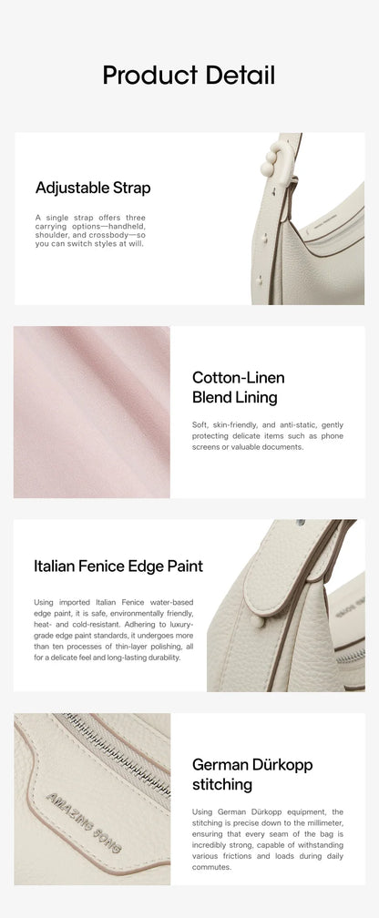 Amazing Song Original Design Half Moon Bag Small Top Grain Leather 2026 New Fashionable Women's Bags