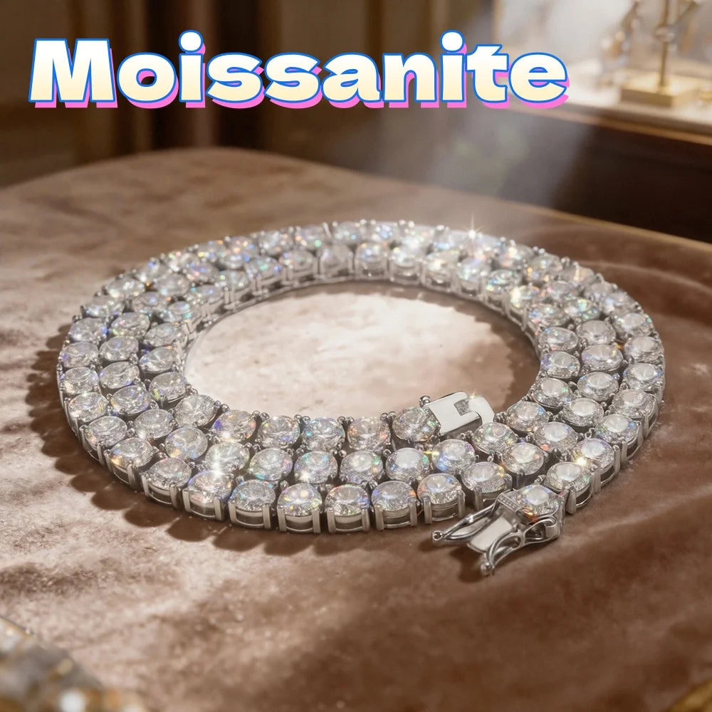 Moissanite Tennis Necklace for Woman Man Wedding Jewely with Certificate 925 Sterling Sliver Plated 18k White Gold Necklace