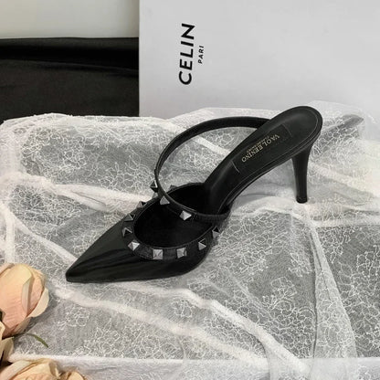 Heeled Sandals Summer Luxury Brand Rivets Women Slippers Fashion Leather Slingbacks Heels Slippers Designer Party Prom Shoes