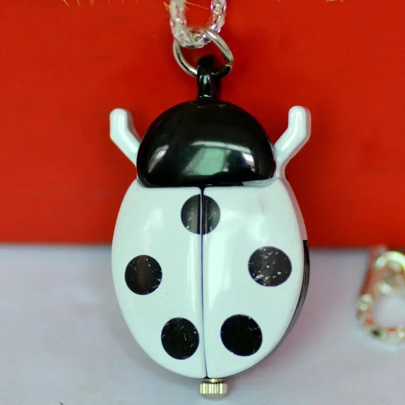 Fashion Small Golden Beetle Pocket Watchs, Cute New Adult Children Ladybug Watch,with Chain Lightweight Necklace Pendant Clock