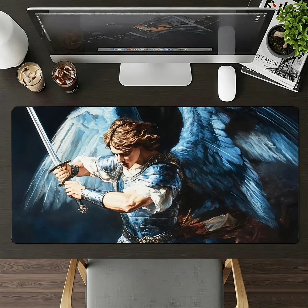 The Holy Archangel Michael Mouse Pad Large Non-Slip Waterproof Mat Stitched Edge Keyboard Pad for Gaming Daily Office