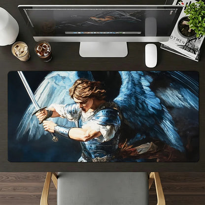 The Holy Archangel Michael Mouse Pad Large Non-Slip Waterproof Mat Stitched Edge Keyboard Pad for Gaming Daily Office