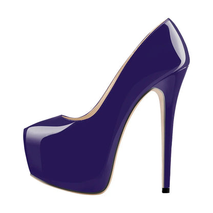 Onlymaker Women Platform Round Toe Pumps  Slip On Stiletto  Black Patent High Heels  Wedding Party Plus Size Sexy Shoes