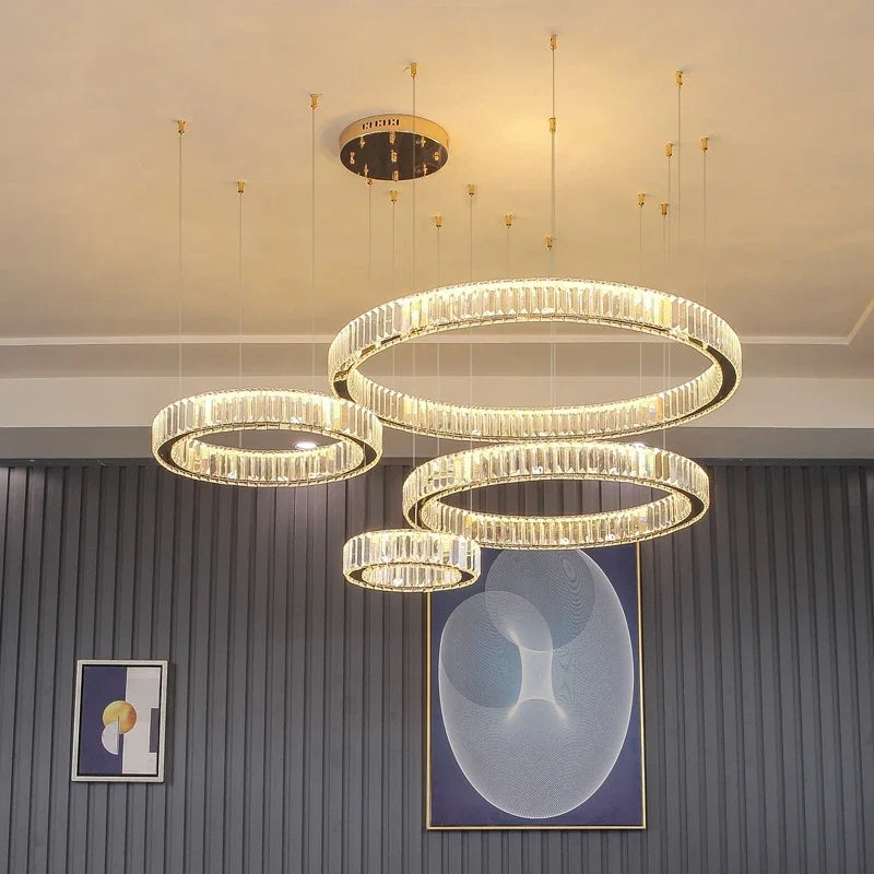 Modern Luxury Led Dimmable Pendant Lights Lustre Living Room Chandelier Lamp Fixtures Foyer Shiny Steel  Luminarias Light